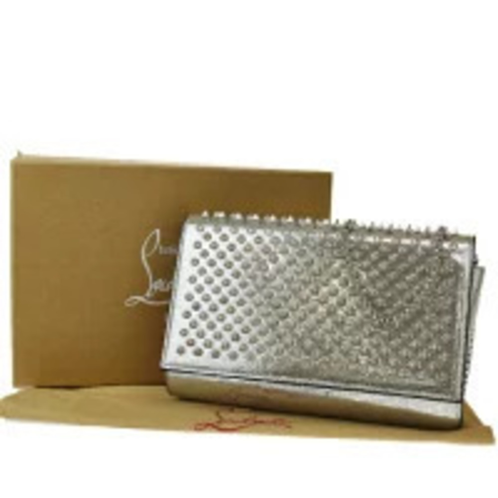Christian Louboutin Chain Shoulder Bag Clutch Studded Silver Leather